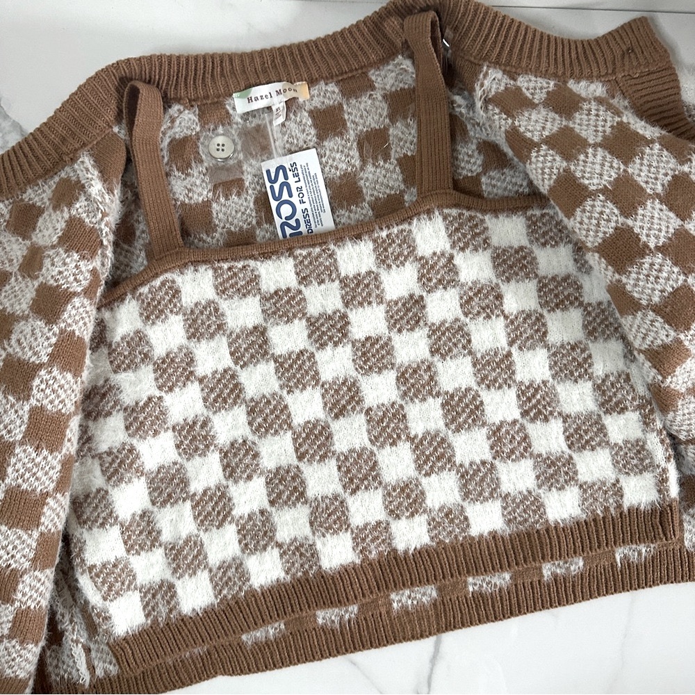 NWT Fuzzy Check Crop Tank + Crop Cardigan Set by Hazel Moon XL Geo - Picture 5 of 13
